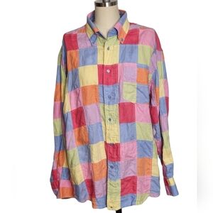 Vintage Tommy Hilfiger Shirt Men L Oversized Patchwork Linen Y2K 2004